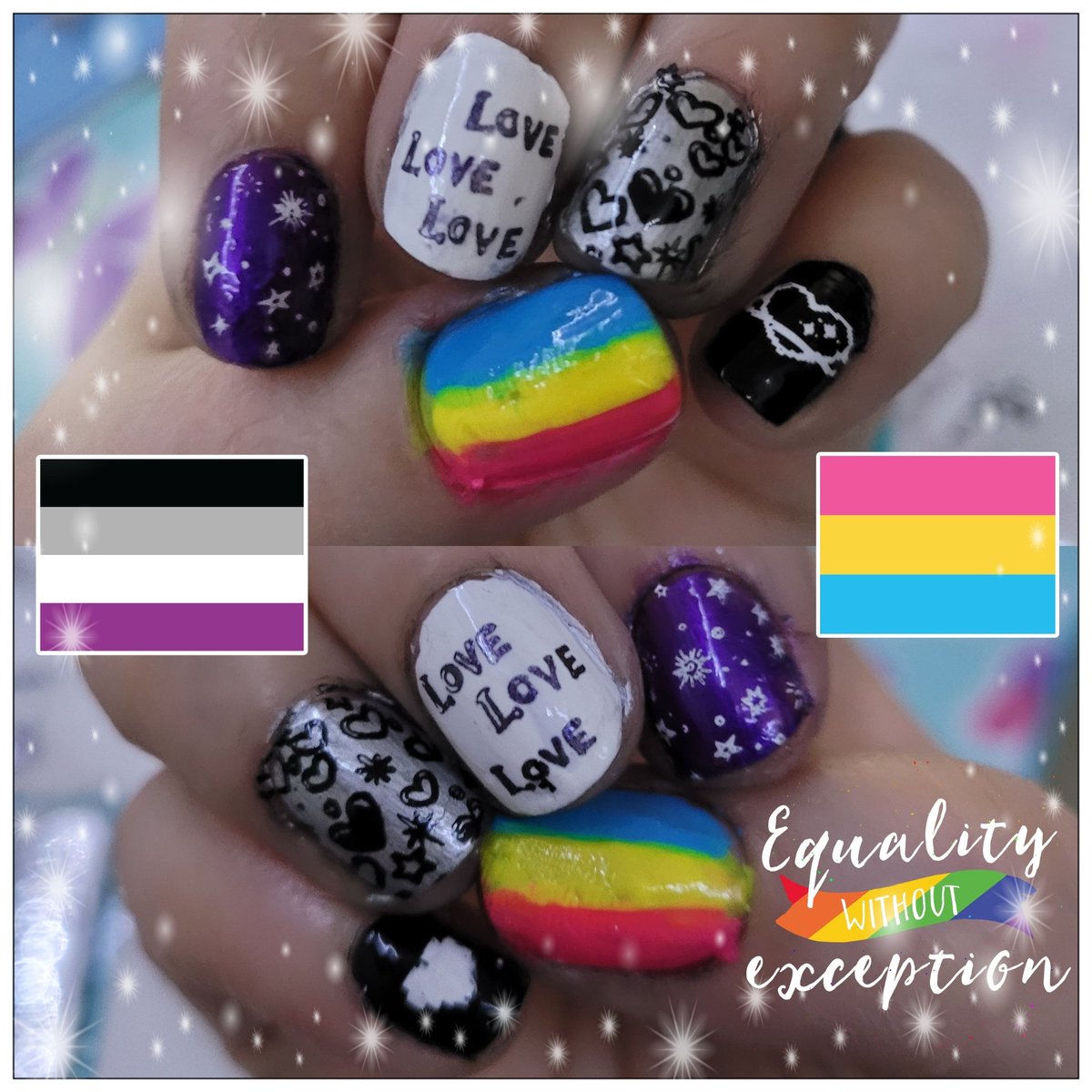PinkusPonkus's tweet image. I decided to try out a Pride manicure with my flag colors. Happy #Pride from this #Asexual Panromantic! 💕💕💕 @hellomaniology #Maniology #nailart #Pride2021