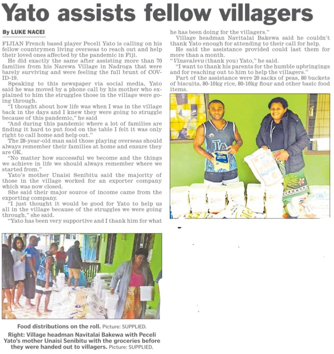 <a href="/peceli_yato/">Peceli Yato</a> calls on all players, playing their trade for overseas clubs to think about their families in Fiji who have been struggling to make ends meet.. The <a href="/fijitimes/">The Fiji Times</a> has more on this story 😎
#FijiRugby #RugbyLife #COVID19