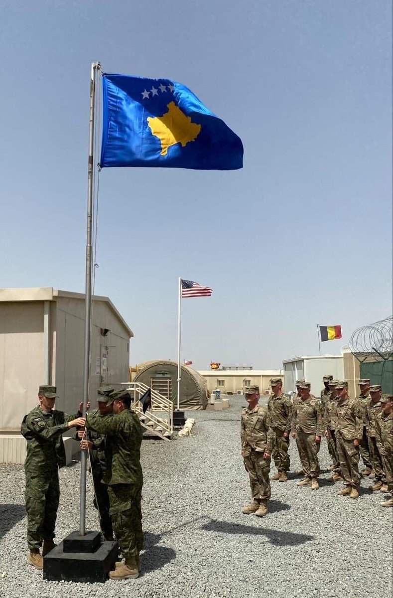 armend_mehaj's tweet photo. Great honor to raise the flag of the Republic of Kosovo 🇽🇰 in Kuwait, for the first time as a member of a coalition #CJTF Operation Inherent Resolve. Kosovo is committed to worldwide peace and security &amp;we thank the @USArmy &amp; @IowaNatGuard for the co-deployment #strongertogether https://t.co/K9p31VO3br