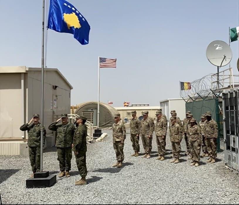 armend_mehaj's tweet photo. Great honor to raise the flag of the Republic of Kosovo 🇽🇰 in Kuwait, for the first time as a member of a coalition #CJTF Operation Inherent Resolve. Kosovo is committed to worldwide peace and security &amp;we thank the @USArmy &amp; @IowaNatGuard for the co-deployment #strongertogether https://t.co/K9p31VO3br