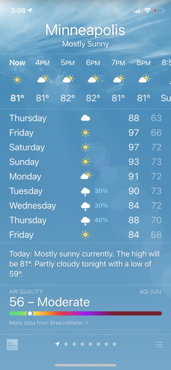 The fan somehow fell over and shattered the base that holds the legs. And here is the weather for the week. How in the fuck does it get to 97 in Minnesota in June. This Gorilla Glue and duct tape better work. Somehow every year the stores sell out of fans. https://t.co/IcnH40ccD0
