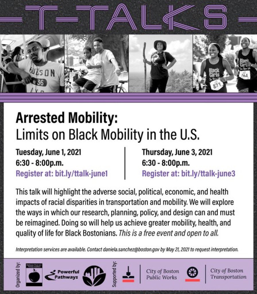 Join our conversation about how transportation policies, plans, and projects systematically limit the mobility of Black residents. #ArrestedMobility Register for the next talk on June 3 at bit.ly/ttalk-june3