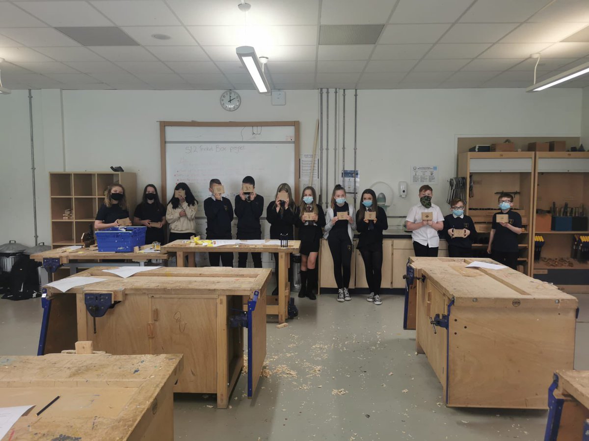 First workshop project completed for this S1 class! Has been a pleasure teaching them, although this photo makes me realise how small I actually am 🤣 can’t believe it’s my final day tomorrow in a fantastic department <a href="/invacadTech/">Inverclyde Academy Design & Technology Department</a>