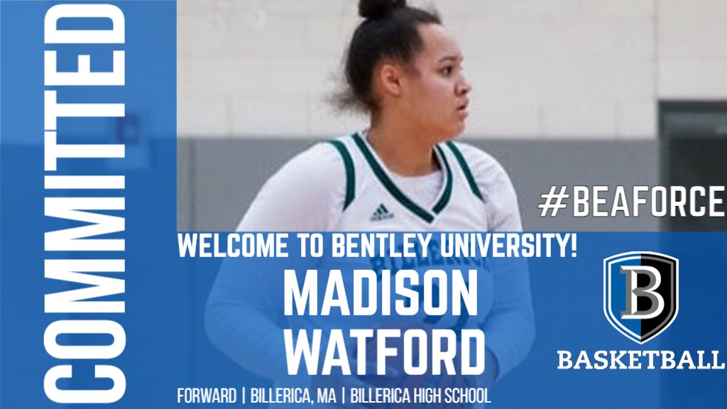 Welcome to Bentley University, Madison Watford! 

A 5-foot-10 guard/forward, Madison comes to Bentley from Billerica High School. She played AAU with the Bay State Jaguars.

#BentleyU #BeAForce