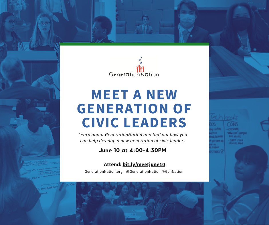 Want to learn how <a href="/GenNation/">GenerationNation</a> develops a new generation of civic leaders? Here's your chance! Join us 6/10 at 4p to meet CMS student leader <a href="/BreanaFowler19/">Breana Fowler</a> and alumna <a href="/DeirdreJonese/">Deirdre Jonese Austin</a> + find out how you can get involved. Hosted by <a href="/CltPublic/">CLT Public Relations</a>.
Attend: bit.ly/meetjune10