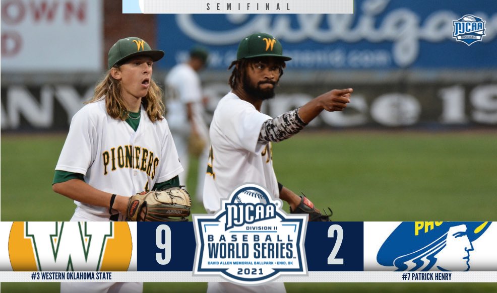 Next Stop: 𝐖𝐨𝐫𝐥𝐝 𝐒𝐞𝐫𝐢𝐞𝐬 𝐅𝐢𝐧𝐚𝐥‼️

Western Oklahoma State takes down Patrick Henry, 9-2, to clinch a spot in the 2021 #NJCAABaseball DII World Series Final!

🖥 njcaa.org/championships/…