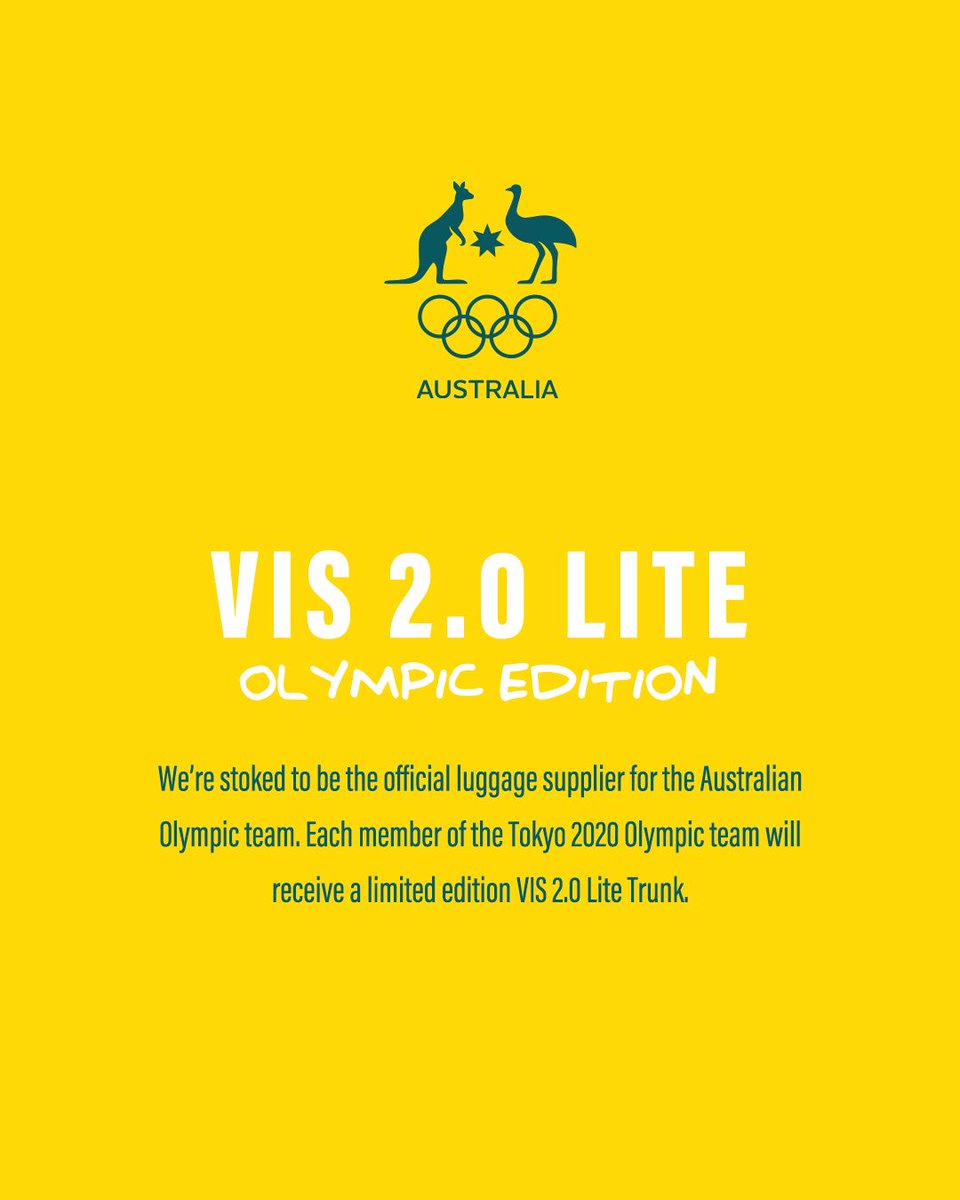 Crumpler's tweet photo. We’re stoked to be the official luggage supplier for the Australian Olympic team. Each member of the Tokyo 2020 Olympic team will receive a limited edition award winning VIS 2.0 Lite Trunk! 💛 💚 💛 #TokyoTogether #Toyko2020 #Crumpler https://t.co/6MXfbGAyIR