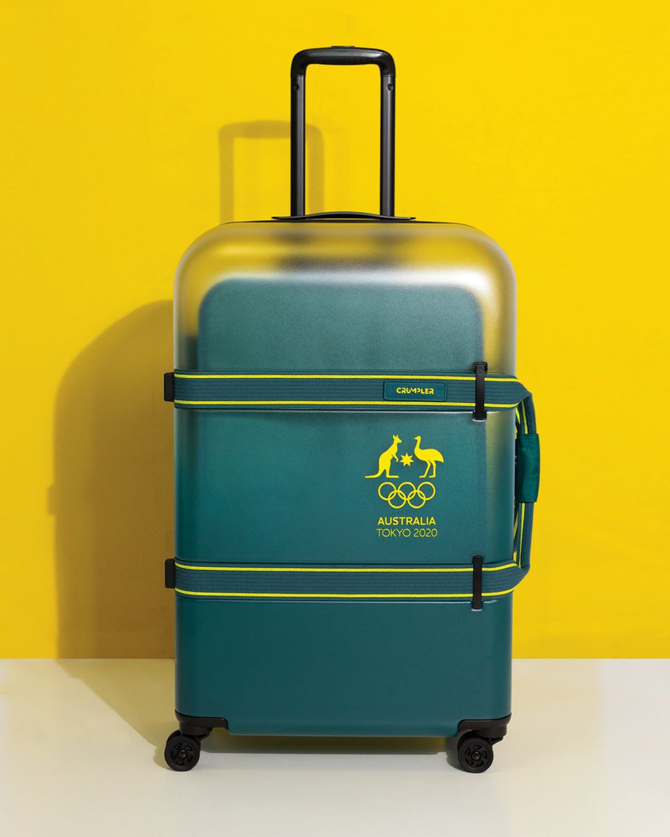 Crumpler's tweet photo. We’re stoked to be the official luggage supplier for the Australian Olympic team. Each member of the Tokyo 2020 Olympic team will receive a limited edition award winning VIS 2.0 Lite Trunk! 💛 💚 💛 #TokyoTogether #Toyko2020 #Crumpler https://t.co/6MXfbGAyIR