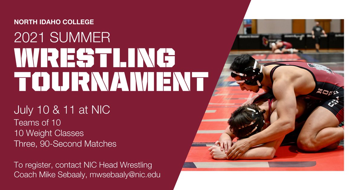 Huge opportunity to wrestle some tough matches and support NIC Wrestling. Also a great opportunity if you need an excuse to visit Coeur d’Alene this summer. Reach out to Head Coach Mike Sebaaly if you have any questions.