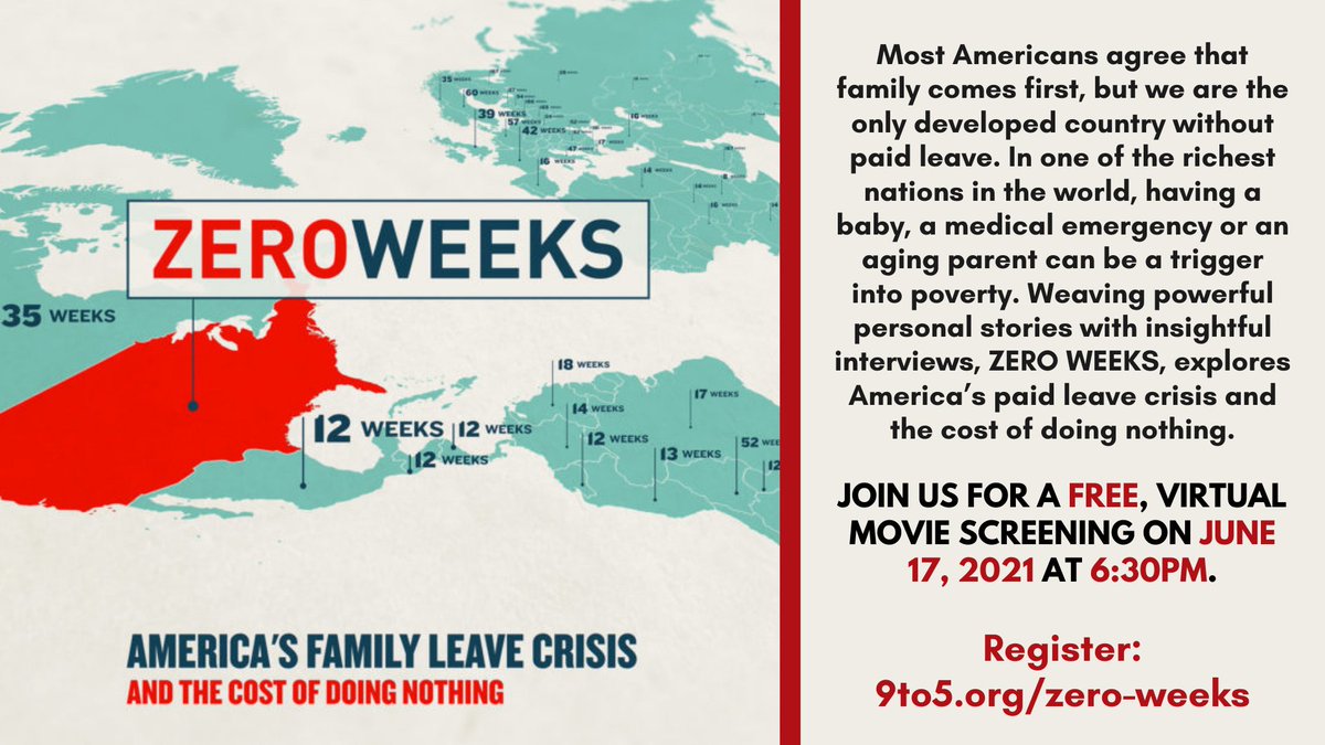 9to5georgia's tweet photo. #DYK only 14% of US workers have access to #paidleave? Join us for our monthly virtual chapter meeting on June 17, where we'll be watching #ZEROWEEKS together — a documentary highlighting the need for modern paid leave policies in the US.
Register here: https://t.co/QdcwP5AJFq https://t.co/lCiF6hcpi0
