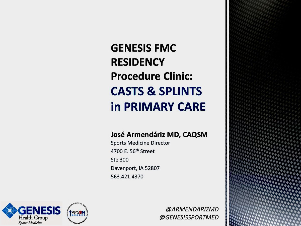 ArmendarizMD's tweet photo. Thank you #genesishealth QC Family Medicine Residency for the invite! I enjoy speaking on casting/splinting and I never mind a bit of plaster of Paris!
πππΌ
#orthotwitter #MedEd #MedTwitter #residency #familymed #sportsmed #orthotech https://t.co/mL4ZsJjZ7I