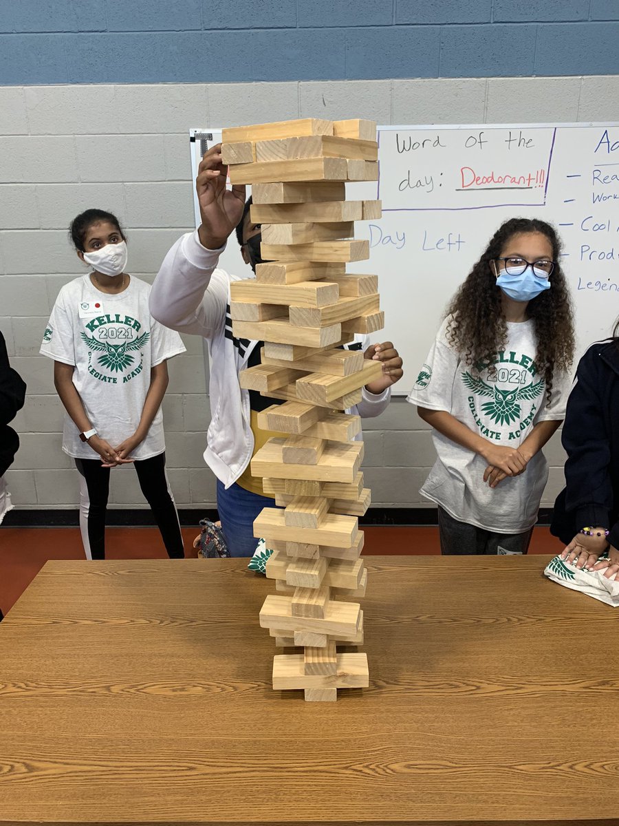 Some team-building and the tallest Jenga tower I’ve ever seen <a href="/KISD_Academy/">Keller Collegiate Academy</a> #KCAOrientation2021 #KISDAcademyOwls