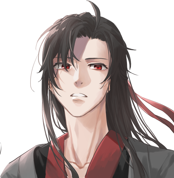 1boy male focus red eyes long hair black hair solo white background  illustration images