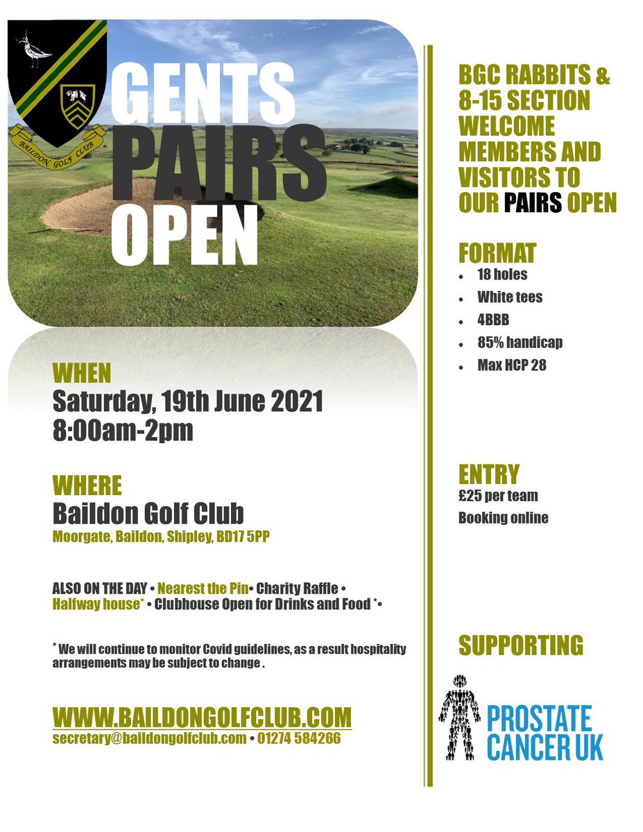BaildonGolfClub's tweet photo. Looking for open golf events? We’ve got one going on at Baildon Golf Club this month. 4BBBs made up of any combination of Members, Guests or Visitors. Click on the link below to book.

https://t.co/YWQyiVs9A4 https://t.co/YngkYsZxh2