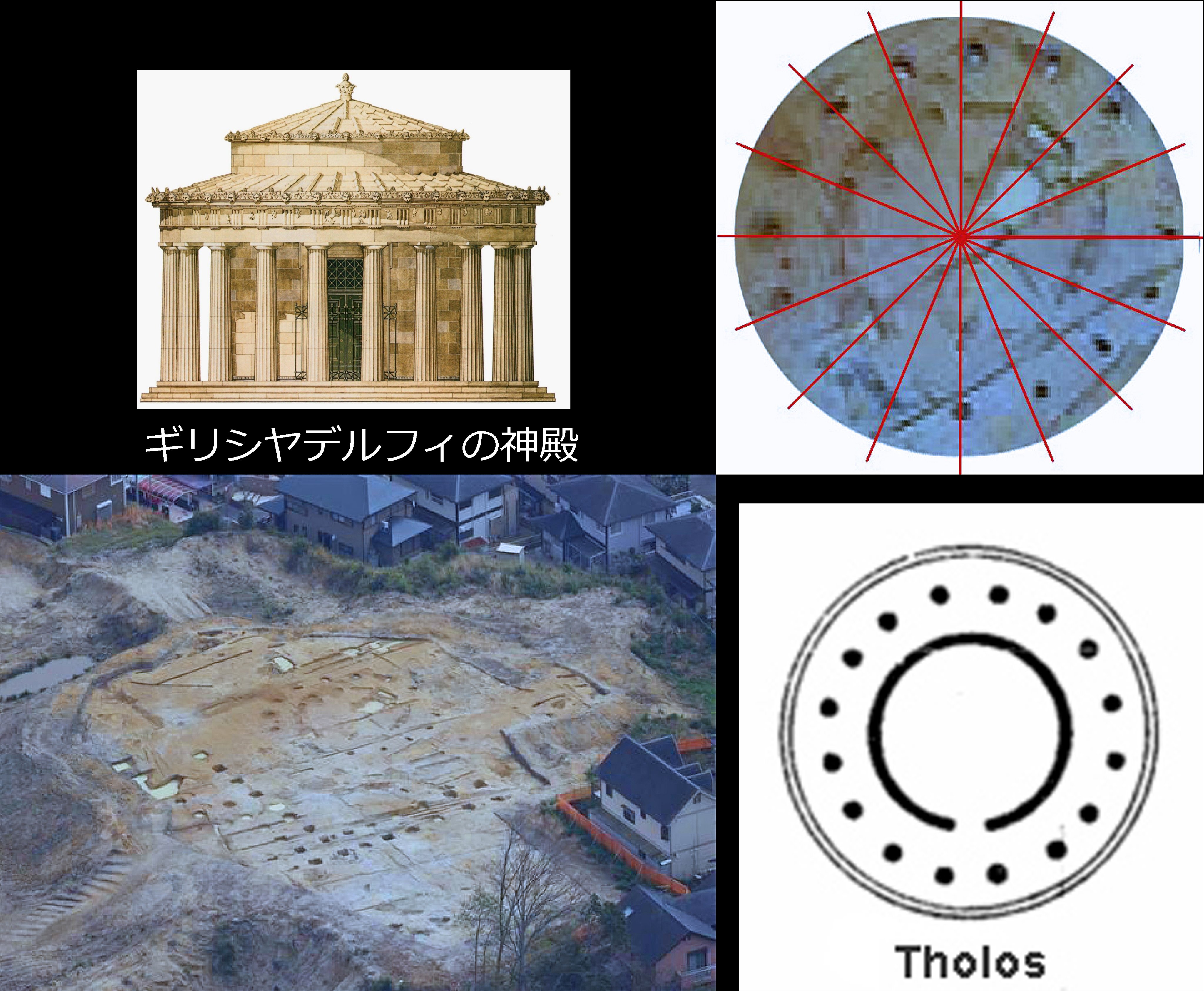 片山徹 A Twitteren 平城京跡西側の菅原遺跡の謎の円形建物 柱跡から解析すると中心から22 5度の16柱 古代ギリシャ神殿建築 Tholosの16柱と一致 内陣も概ね整合 ヘレニズムにより石造建築を現地化して木造建築とした可能性 法隆寺夢殿は八角形木造建築で同様の内陣