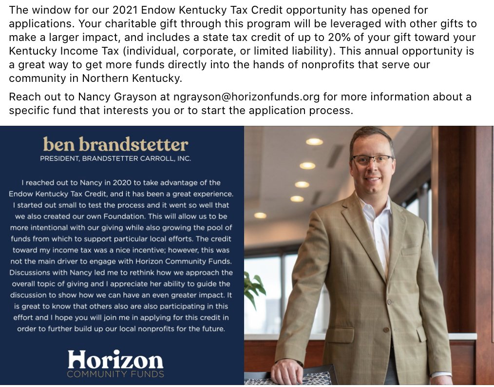 LINK nky | Advertising & Marketing (@linknkysupport) on Twitter photo Your charitable gift to <a href="/HorizonCFNKY/">Horizon Community Funds</a> = more money for nonprofits in NKY ❤️
Learn more: horizonfunds.org Your charitable gift to <a href="/HorizonCFNKY/">Horizon Community Funds</a> = more money for nonprofits in NKY ❤️
Learn more: horizonfunds.org