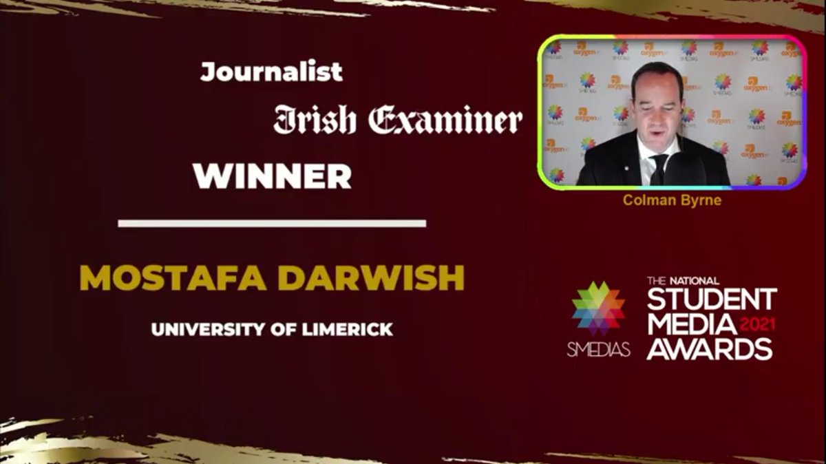 eldarwish90's tweet photo. سعيد للفوز بصحفى العام فى أيرلندا للعام الثانى على التوالى.
I am glad to win Ireland’s Student Journalist of the Year for the second year in a row, huge thanks to my colleagues and lecturers at @UL
@TheSmedias https://t.co/QeIA6yF5xu