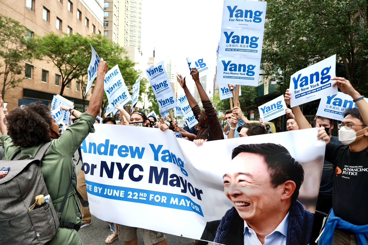 AndrewYang's tweet photo. This is our chance for change - and we aren’t going to waste it.

Thank you all for coming out to rally before the mayoral debate - hope to make you proud tonight. https://t.co/C1NAsqlIm7