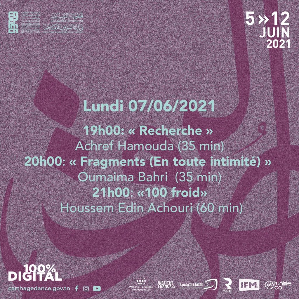 Carthage_dance's tweet photo. برنامج الدورة الثالثة لأيام قرطاج الكوريغرافية من 5 إلى 12 جوان 2021
Programme de la 3ème édition de Carthage Dance 2021
Sur notre site web : https://t.co/k3T3pp3Ucm
#100digital
#festivaldedanse
#dancefestival https://t.co/DwNCdwZp3K