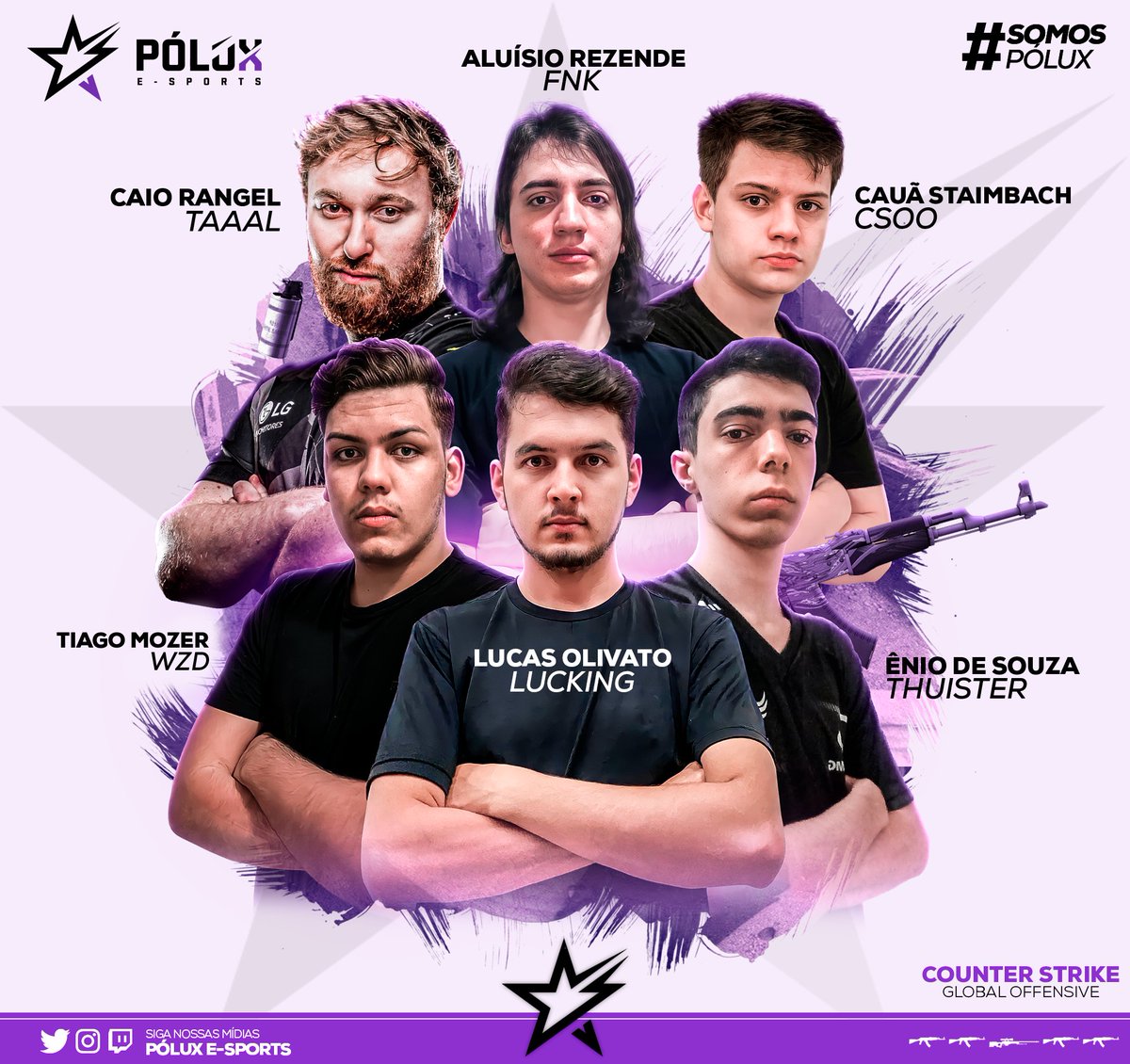 poluxesports's tweet photo. [CS:GO] É com muito orgulho que anunciamos as estrelas que, a partir de hoje, compõem nosso elenco de CS:GO.

🔫 @LUCKINGfps
🔫 @Thuisterfps
🔫 @fnkcs
🔫 @wzdfps
🔫 @CSOfps
🎧 @TaaaLfps

Além do topo!

#somosPólux #goPLX https://t.co/Ydes4aNdOG