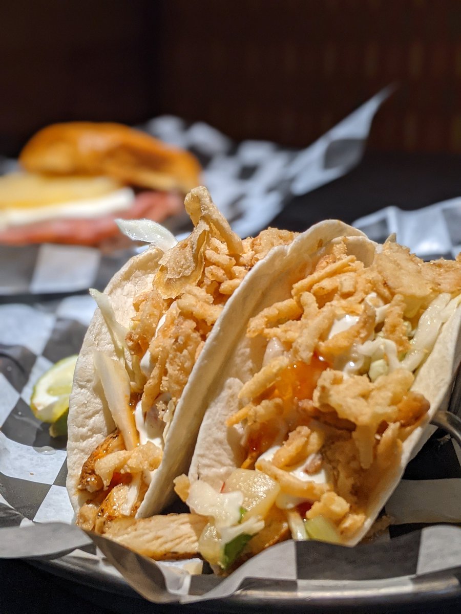 🌮Taco of the Month🌮
.
For the month of June, we will be serving up these delicious Sweet and Sour Tacos! We start with a chicken breast basted in Ace Pineapple Cider, Pineapple Slaw and French Onions all stuffed into two flour tortillas drizzled with Sweet Chili and White BBQ.