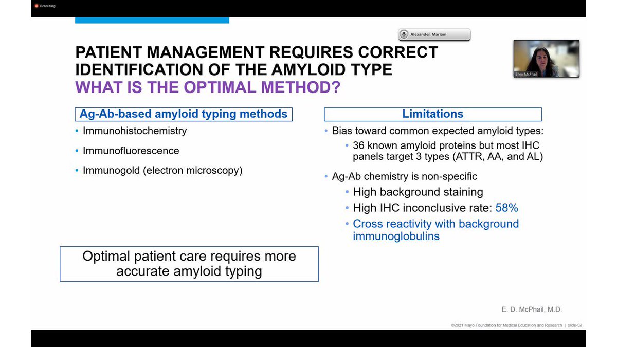 MPAlexanderMD's tweet photo. Great DLMP GR on Amyloid and Mass spectrometry @EDMcPhailMD Pearls: ☘️ Mass spec critical for typing ☘️ Less non-conclusive reports ☘️ don’t assume amyloid in diff organs always concordant Collaboration & team work with your pathologists helps #DNAJB9 https://t.co/lqpiowTPkB