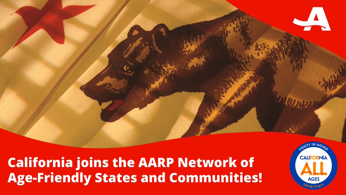 CalAging's tweet photo. CA has officially joined the AARP Network of Age-Friendly State & Communities! This stems from a bold 10-year Master Plan for Aging that provides an inclusive & equitable framework for transforming aging in this state for individuals, families, & communities #CAForAllAges @AARPCA https://t.co/ycT75cpNXd