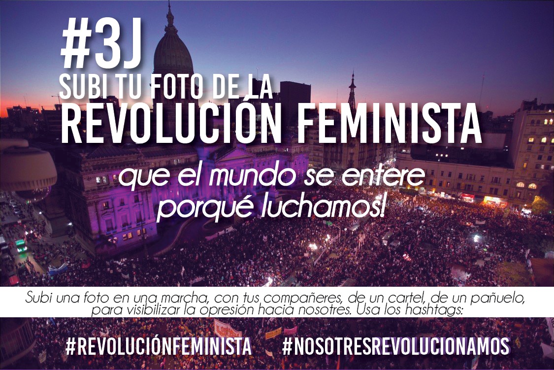 Mañana es #3J y las Pibas lo sabemos, vamos a inundar las redes con fotos, carteles y consignas!! Basta de matarnos!!

#RevolucionFeminista
#NosotresRevolucionamos
#NiUnaMenos 

Te sumas?? Dale RT.