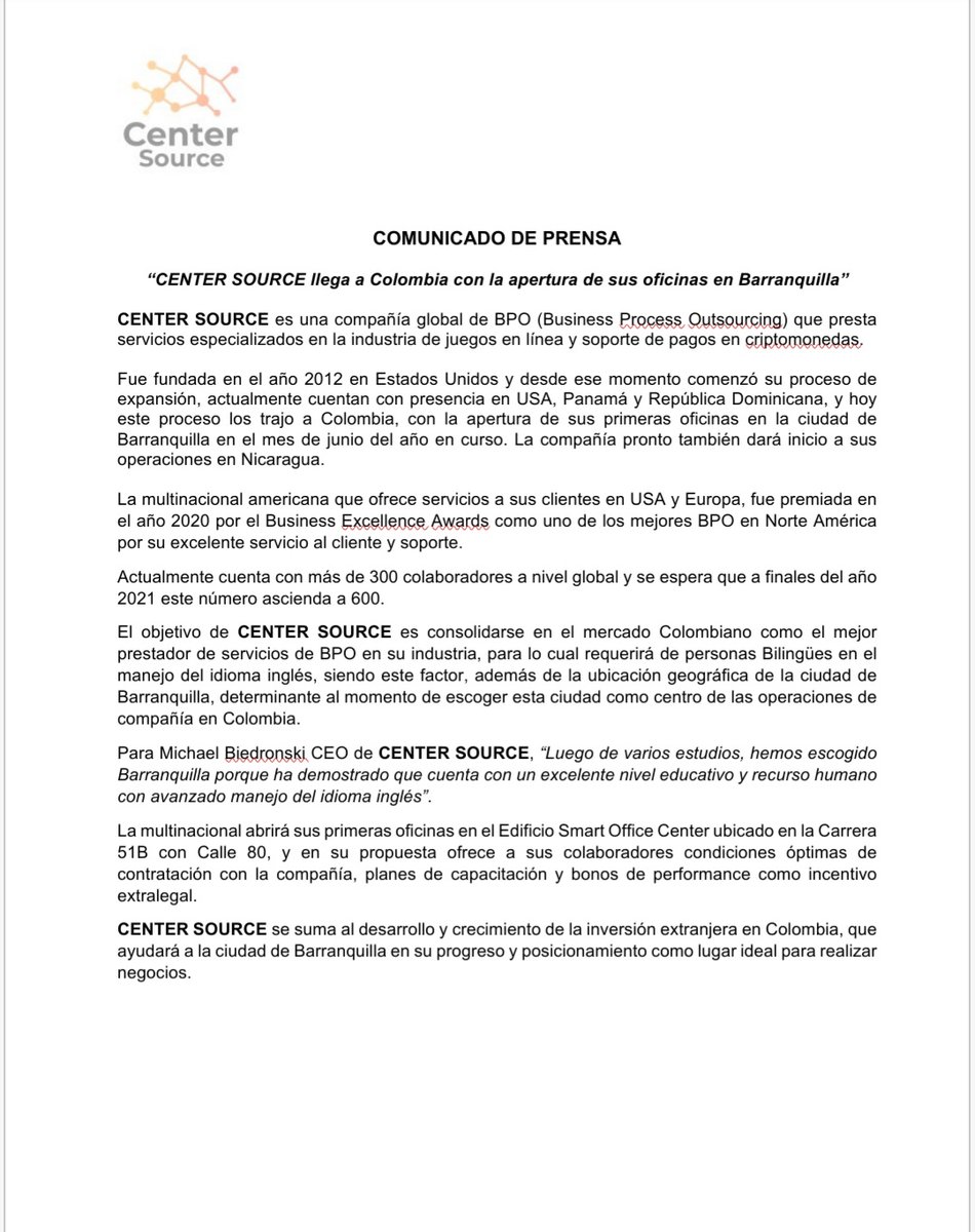 jormon26's tweet photo. La nueva empresa que se abre paso en Barranquilla: #CenterSource con capital EU y que ve oportunidades en esta ciudad bajo la dirección de Guillermo Peña Bernal: ya genera 180 empleos, la mayoría jóvenes. https://t.co/gq6hB9LvQz