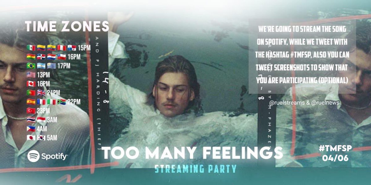 streamsruel's tweet photo. 🗣Nos unimos junto a @RuelNews para hacer un stream party enfocado en “Too Many Feelings”. toda la info está en la imágen, unanse y difundan!!
🖇playlist:https://t.co/DPtfTdLZn6 https://t.co/kQCW0mU10h