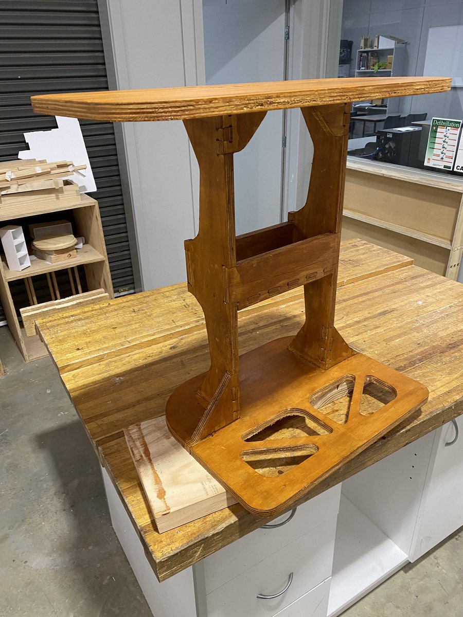 hex191516's tweet photo. Students designed a stable table for each end of the couch. First doing a 1/3 scale laser cut model prototype to a full-size final product. #stem #STEM #STEMeducation #woodworking #makerEdau #cnc #laercut https://t.co/cFfv9kF51Y