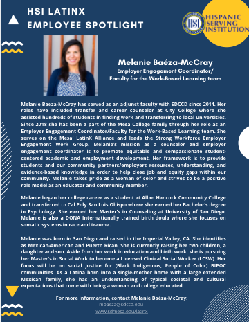 Meet Melanie Baéza-McCray! This week's LatinX spotlight! 

#LatinX #HSI #Workbasedlearning
