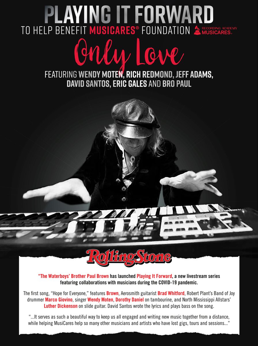 PAULBROWNAP63's tweet photo. WOW! EPIC Thanks, to @angiemartoccio @RollingStone @WaterboysMusic &amp; to YOU ALL for the 100K+ &amp; fast climbing SUPPORT for my brand new Premiere of ONLY LOVE, to help Benefit @RecordingAcad  @MusiCares!
This is so AMAZING!  
Link to ONLY LOVE
https://t.co/lY0AAS73MF
xXx!
Bro Paul https://t.co/YdFK9M7tlc