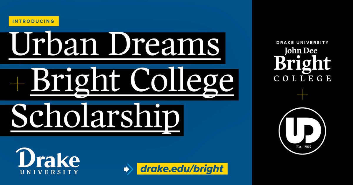 DrakeJDBC's tweet image. We are proud to announce a partnership with @UrbanDreams to create The Urban Dreams Bright College Scholarship. The scholarship will be awarded to 5 students who enroll in Bright College and are connected with the Urban Dreams network. 

drake.edu/bright.