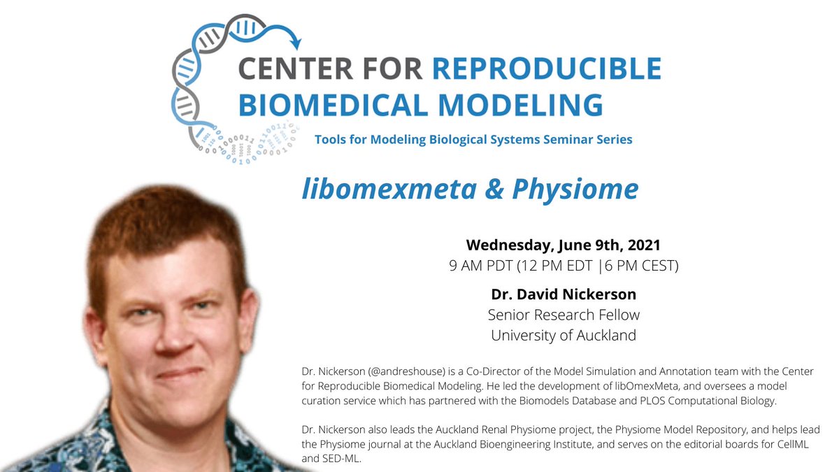 reprobiomodels's tweet photo. Join us on Wednesday, June 9th at 1 PM PDT to hear from Dr. David Nickerson (@andreshouse) about the library, libOmexMeta, which can be used to annotate SBML models.
#libOmexMeta #sbml #sbmlmodels #plos #computationalbiology #cellml #sedml
(1 of 3) https://t.co/RGH72mENdY