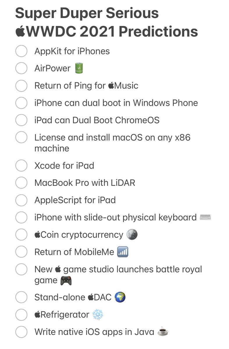 After much thought and consideration, my #WWDC21 predictions: