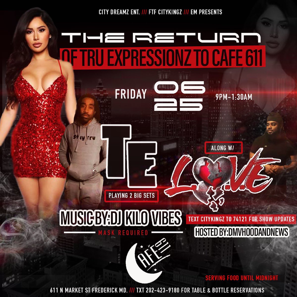 DUSTY_TE's tweet image. The return of Tru Expressionz to Cafe 611 Friday, June 25th | along w/ Love Band | 9pm-130am | For table and bottle reservations text 2024239180 #Truexpressionz #TETheFinest