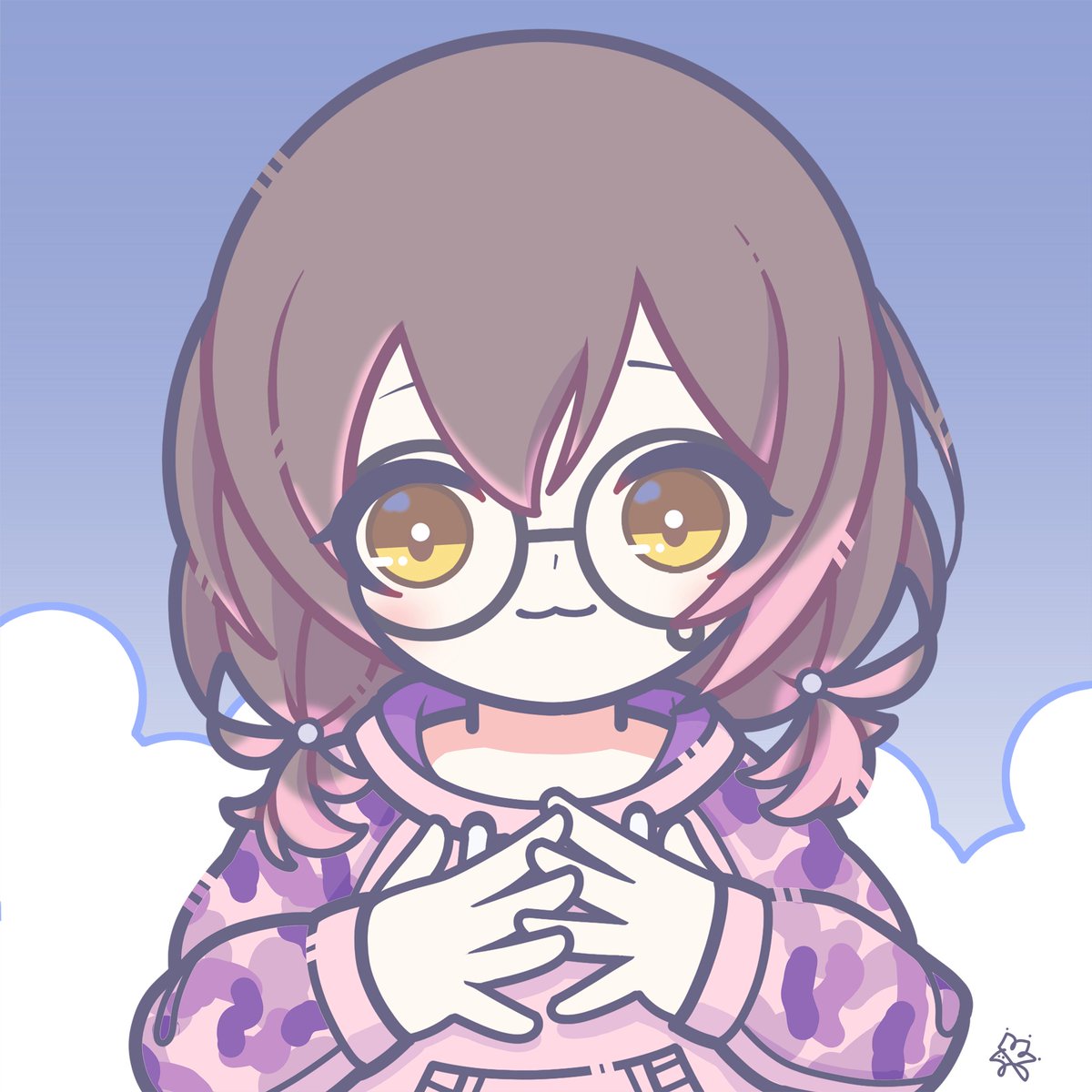 roboco-san 1girl solo hoodie hood glasses pink hoodie brown hair  illustration images