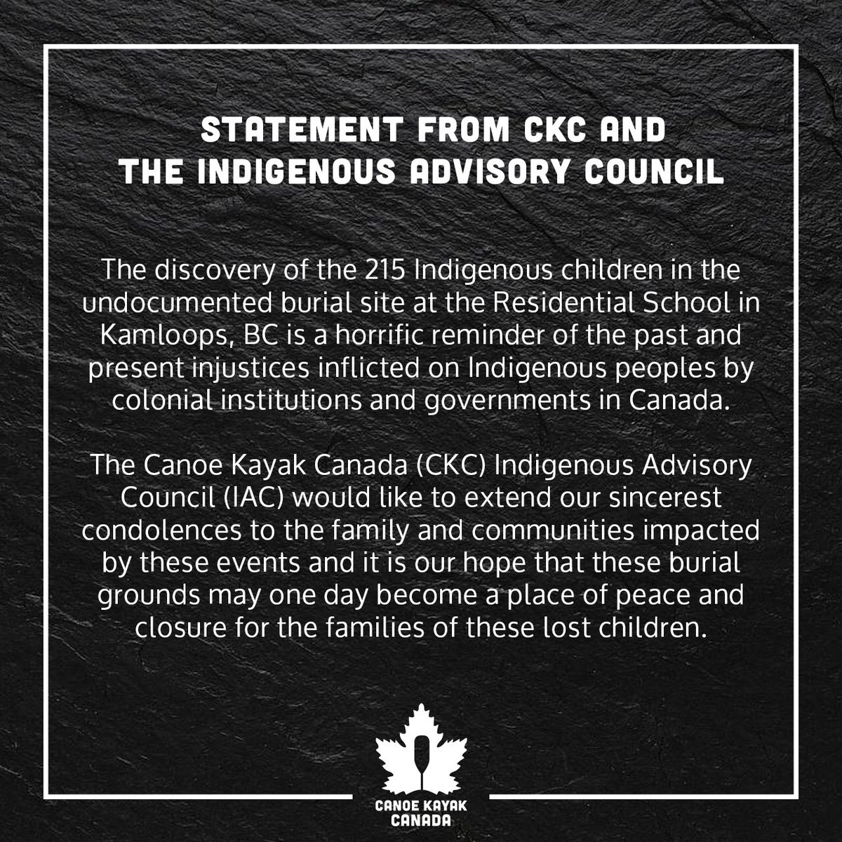 CanoeKayakCAN's tweet image. Statement from CKC and the Indigenous Advisory Council.
•
Full statement is on our website.