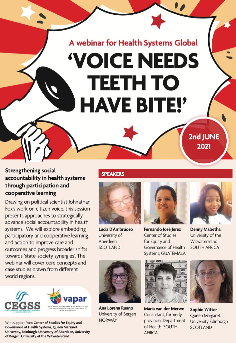 📣 ‘Voice Needs Teeth to Have Bite!’ 📣 Strengthening social accountability in #healthsystems through participation & cooperative learning. Watch the webinar at: buff.ly/34IbsrK @CEGSSGuatemala @VAPARorg @H_S_Global