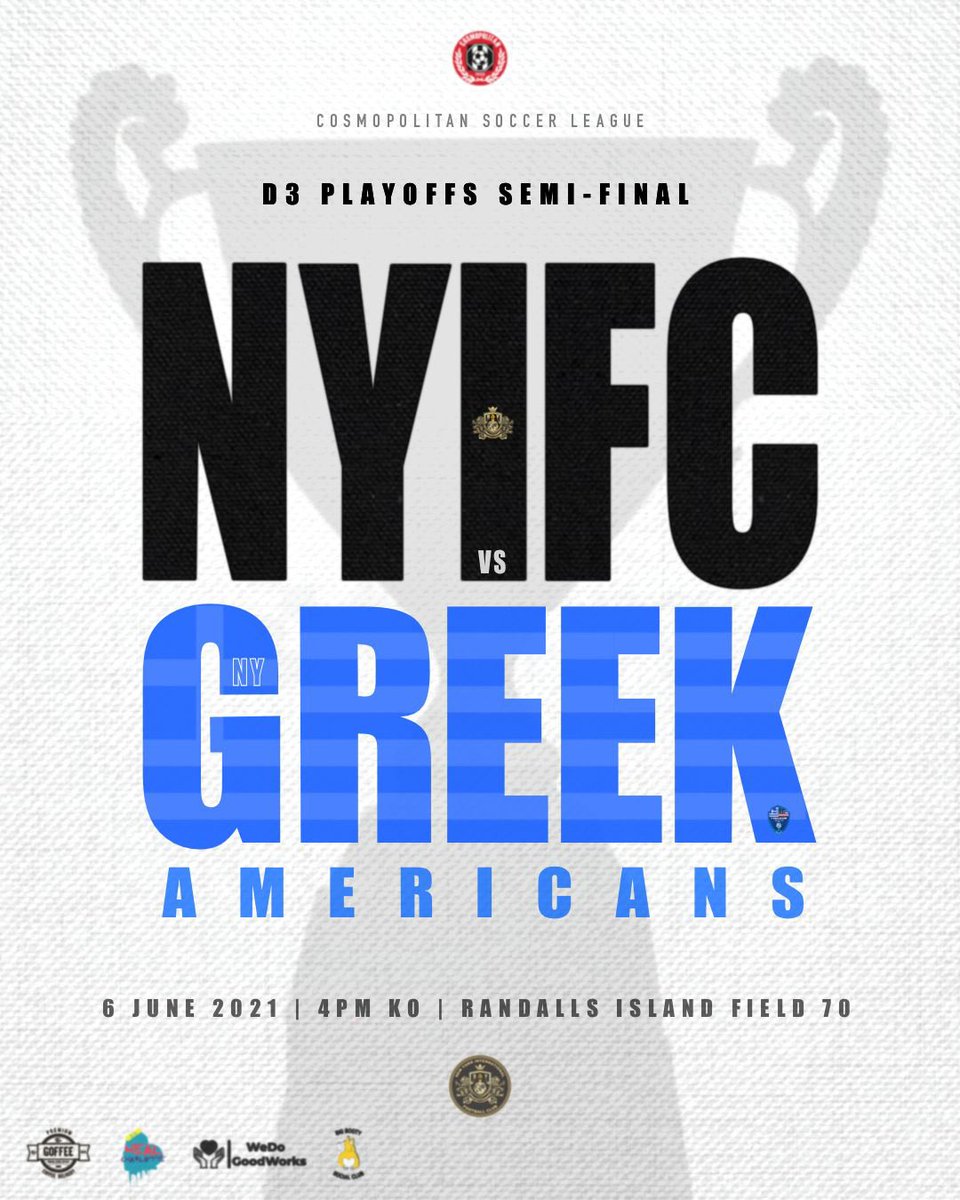 Down to the last 4 and we are meeting some old friends again.

🆚 <a href="/NYGreekAmerican/">Greek American SC</a> O30
📍Randall’s #70
🗓Sun June 6th
🕘4pm KO

We won during the regular season but it does not matter any longer! 1 more step before the final, but 1st, the 🇬🇷s!
 
#NYisBlackAndGold #DefendTheDen
