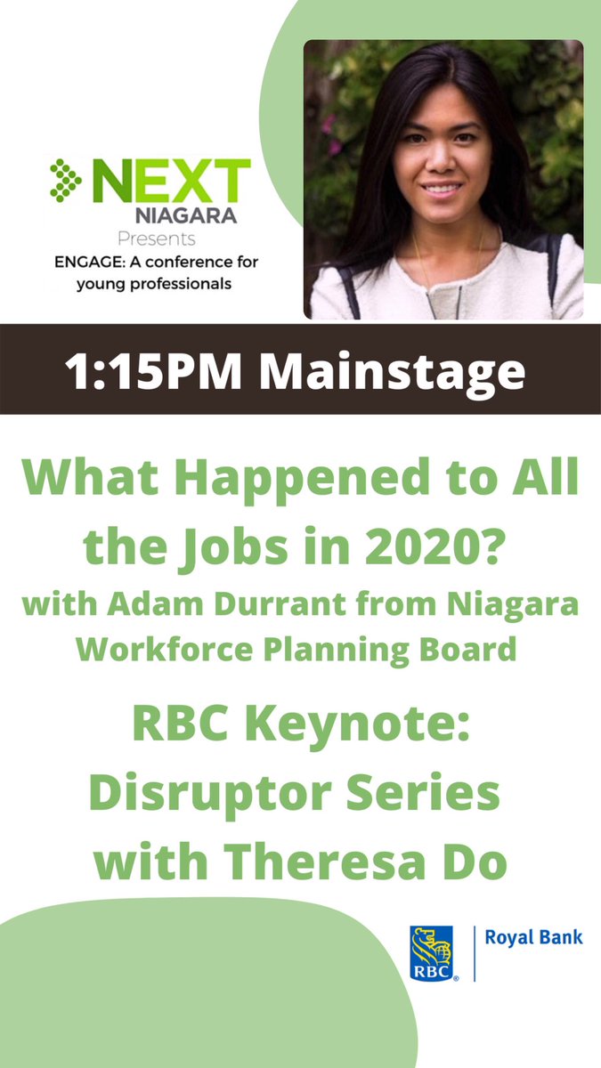 ENGAGE Session Highlight: Join us at 1:15PM TOMORROW for “What Happened to All the Jobs in 2020?” with <a href="/AdamNDurrant/">Adam Durrant</a>, @NWPB, followed by our Afternoon Keynote with <a href="/TrinhTheresaDo/">Trinh Theresa Do</a> and a Q&amp;A session with Council Member, <a href="/zdadson/">Zach Dadson 🙋‍♂️</a>! Register here: eventbrite.ca/e/nextniagara-…