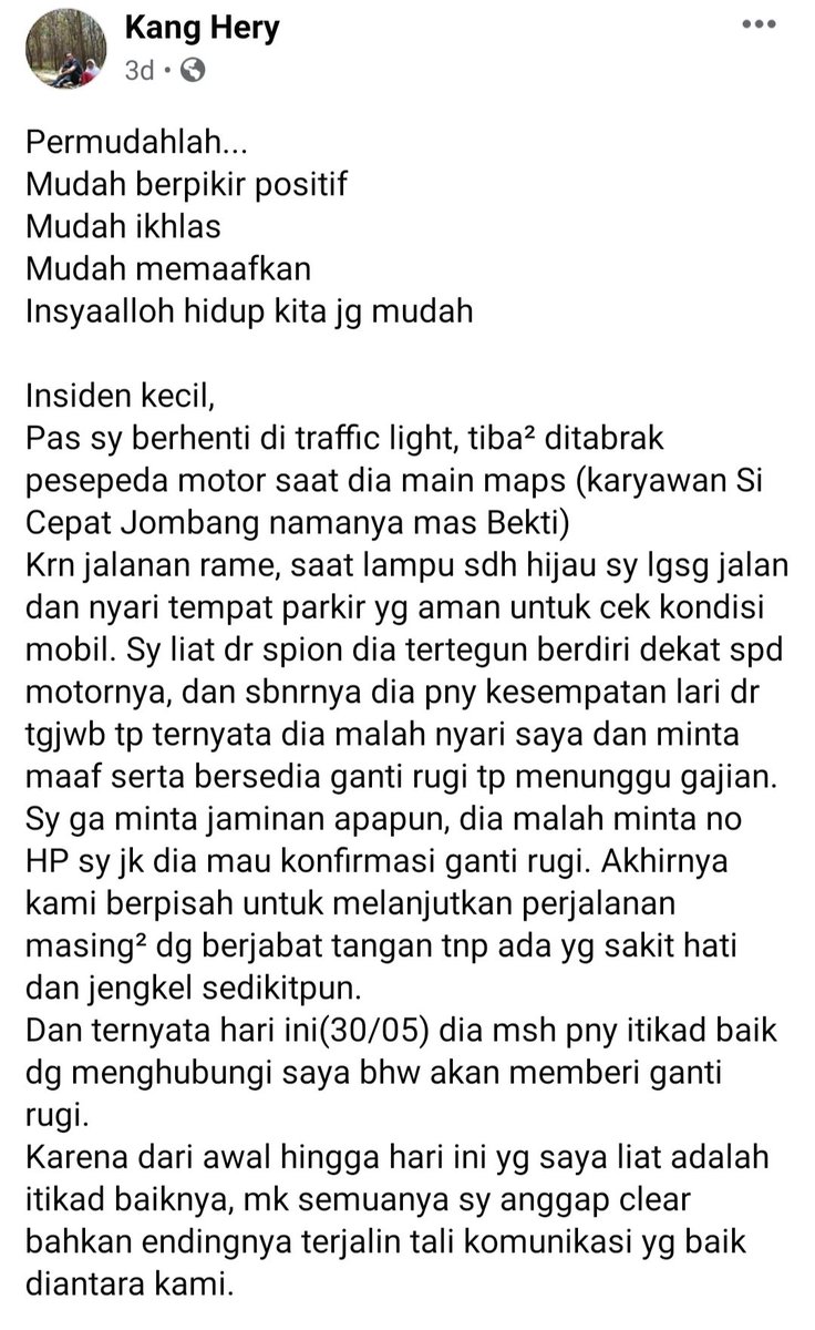 ainurohman's tweet photo. Ini sikap yang sangat inspiratif.

Lebih2 karena belakangan, kita banyak disuguhi video atau berita orang2 yg gampang banget marah2 di jalanan.. https://t.co/DDTc3a8PyC