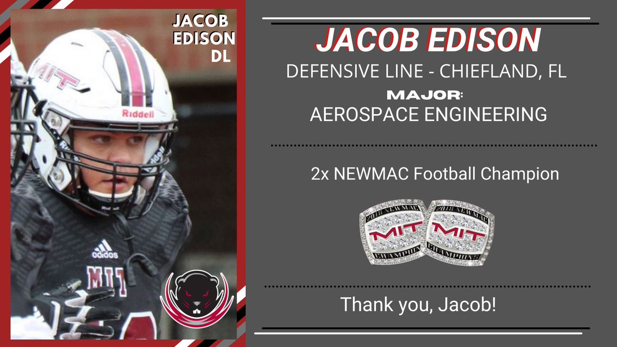 Senior Defensive Lineman Jacob Edison from Chiefland, FL is a relentless competitor and top-notch teammate. The aerospace engineer is still weighing his options for after graduation. Congrats Big Eddie! #RollTech🦫🏈🎓