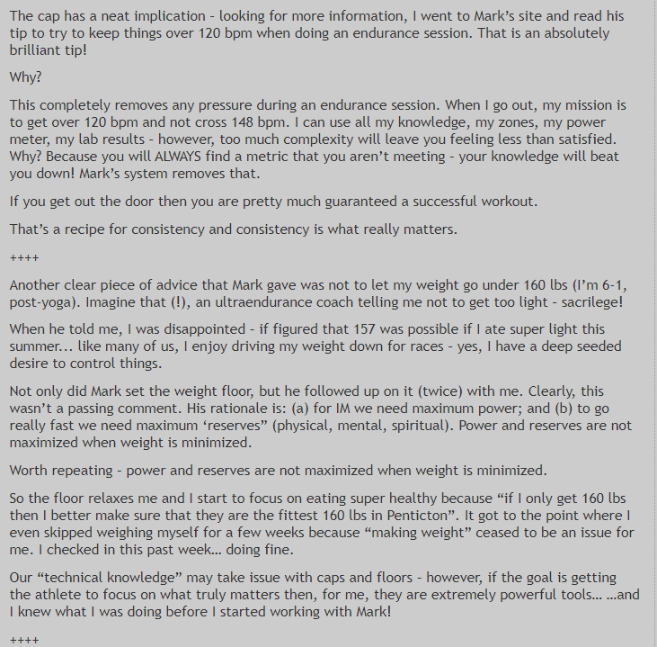 Alan_Couzens's tweet photo. Digging through the old G-blog archives &amp; decided that this oldie from @feelthebyrn1 about his time with @MarkAllenGrip is too good not to share. Many gems..
- The power of #HeartRateTraining for #AerobicBase
- Set a #WeightFloor for energy reserves 
- #Simplicity = #Consistency https://t.co/XzZ8pQZcUV