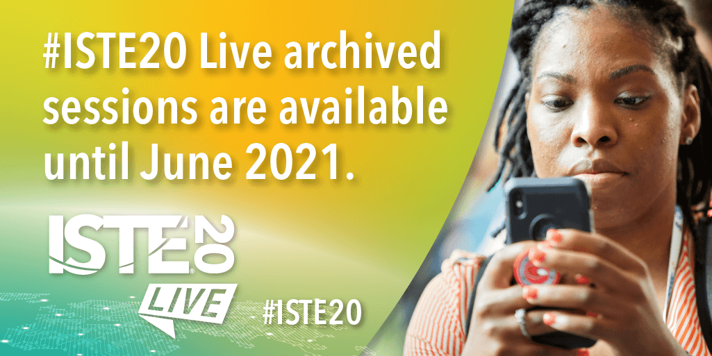 ISTE_ASCD's tweet photo. Keep the #ISTE20 Live learning going until June 5, 2021! Attendees, login to revisit sessions and review learning materials here: https://t.co/ozXHuJoMtJ.
#EducatorPD #OnlineLearning https://t.co/BQKSBbRBXk