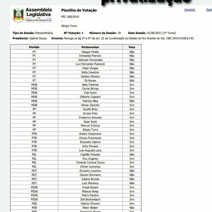 CorteVissoto's tweet photo. Não  iremos esquecer os deputados que votaram para aprovar a pec280. #BanrisulPúblico #SeVenderNãoTemMaisVolta #CorsanPública https://t.co/sf27LfdIlb