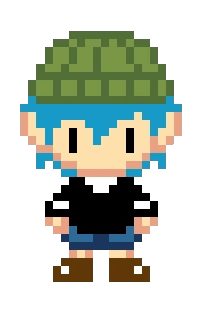 Semi-Infrequent OMORI Facts on X: *An unused sprite, known as  sunny_Judgement.png, depicting SUNNY, albeit wearing a fashionable blue  hoodie and black shorts, alongside pink footwear, with a blue glowing eye.  It is