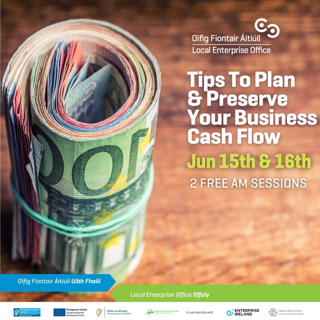 Just a few spots left at our FREE online course: "Tips to Plan &amp; Preserve your Business #CashFlow" with Marie Manning.  
Find new ways to proactively forecast &amp; manage the cash in your #Offalybusiness. Join us at 9.30-11.30am on June 15th/16th 
Book at bit.ly/OffalyCashflow…