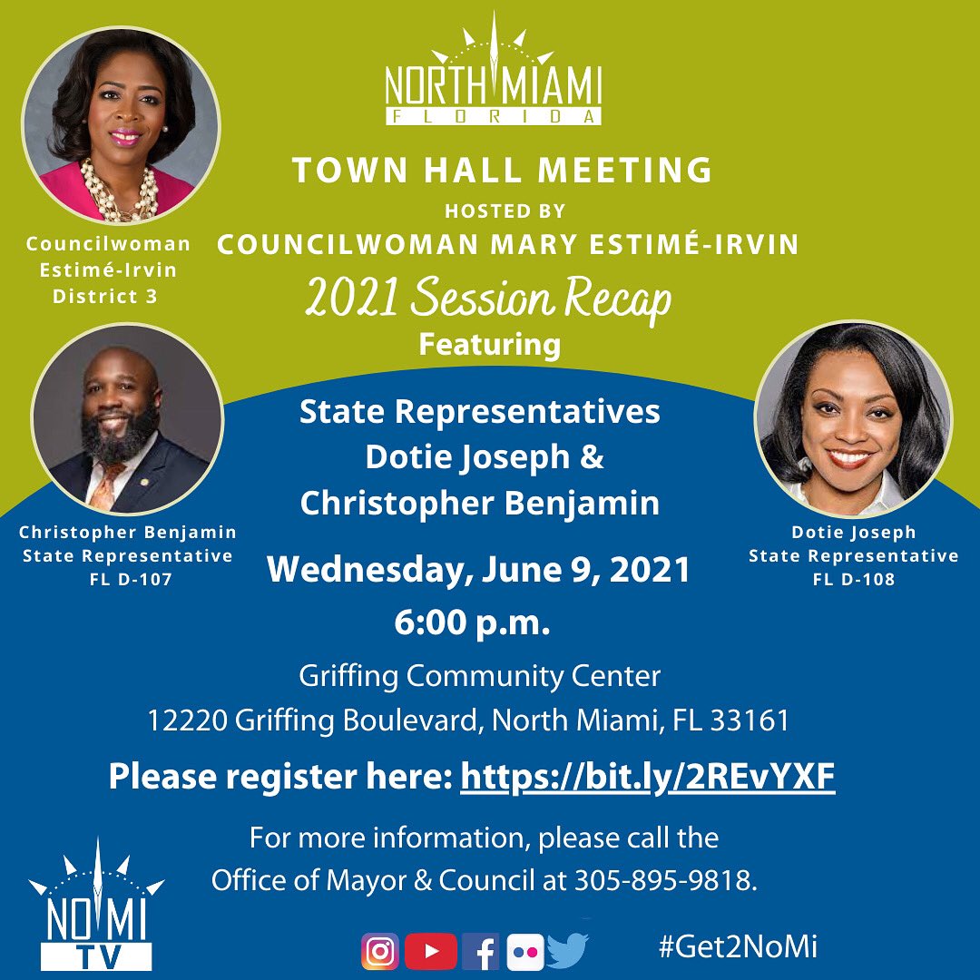 CMEstimeIrvin's tweet image. Please join me for a Townhall Meeting (2021 Session Recap Edition) with State Representatives @repcbenjamin and @RepDotieJoseph. This meeting will take place Wednesday, June 9, 2021, at the Griffing Community Center. We will also stream it online and on NoMi Tv.